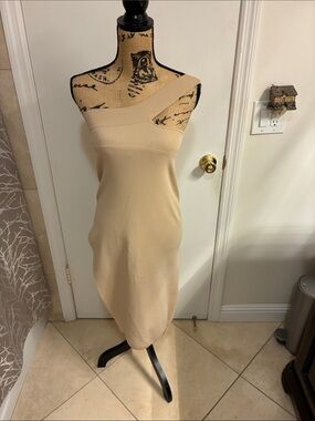 NWT Michael Costello X Revolve Sleek One-Shoulder Beige Midi Dress Sz S